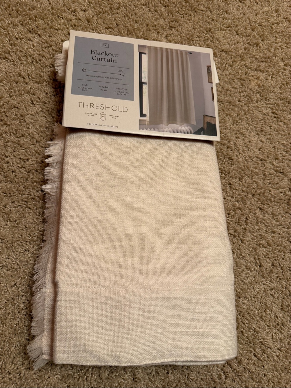Threshold 50"x63" Blackout Slub Weave Raw Edge Curtain Panel Ivory NEW